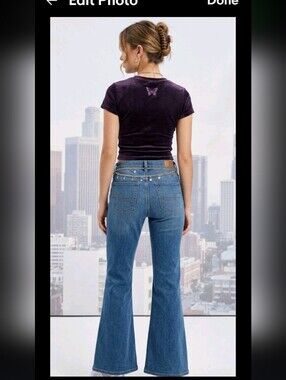 AE American Eagle Next Level Stretch Mid Rise Flare Jeans 2 Denim Blue Jeans Bel